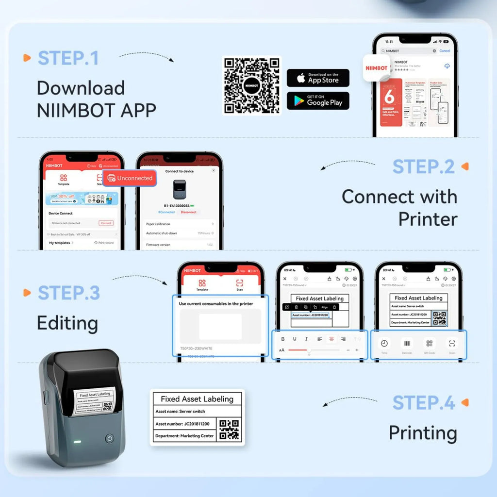 NIIMBOT B1 Multifunctional Office Label Printer for Home, Business Support Android, iPhone, Windows
