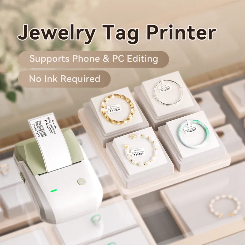 NIIMBOT B1 Thermal Jewelry Label Printer set (with 3 Rolls Jewelry Labels), for Jewelry sales, Support Android, iPhone, Windows