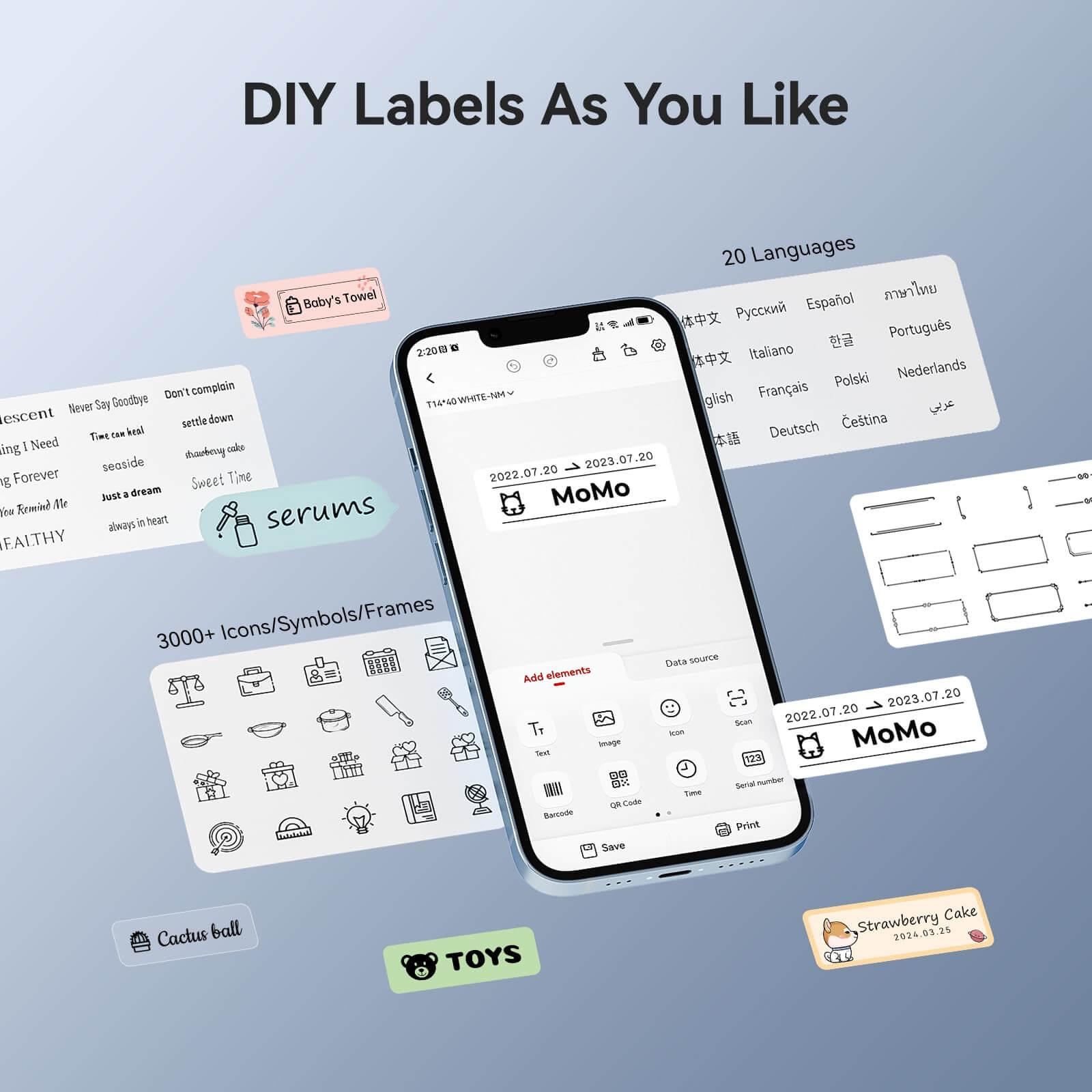 NIIMBOT D11 Upgraded 300dpi Mini Printer Portable Bluetooth Connection for Home, School