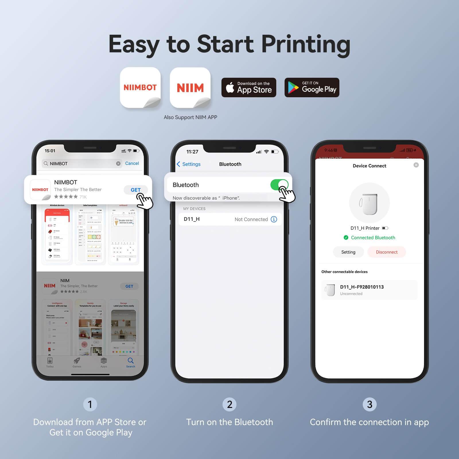 NIIMBOT D11 Upgraded 300dpi Mini Printer Portable Bluetooth Connection for Home, School