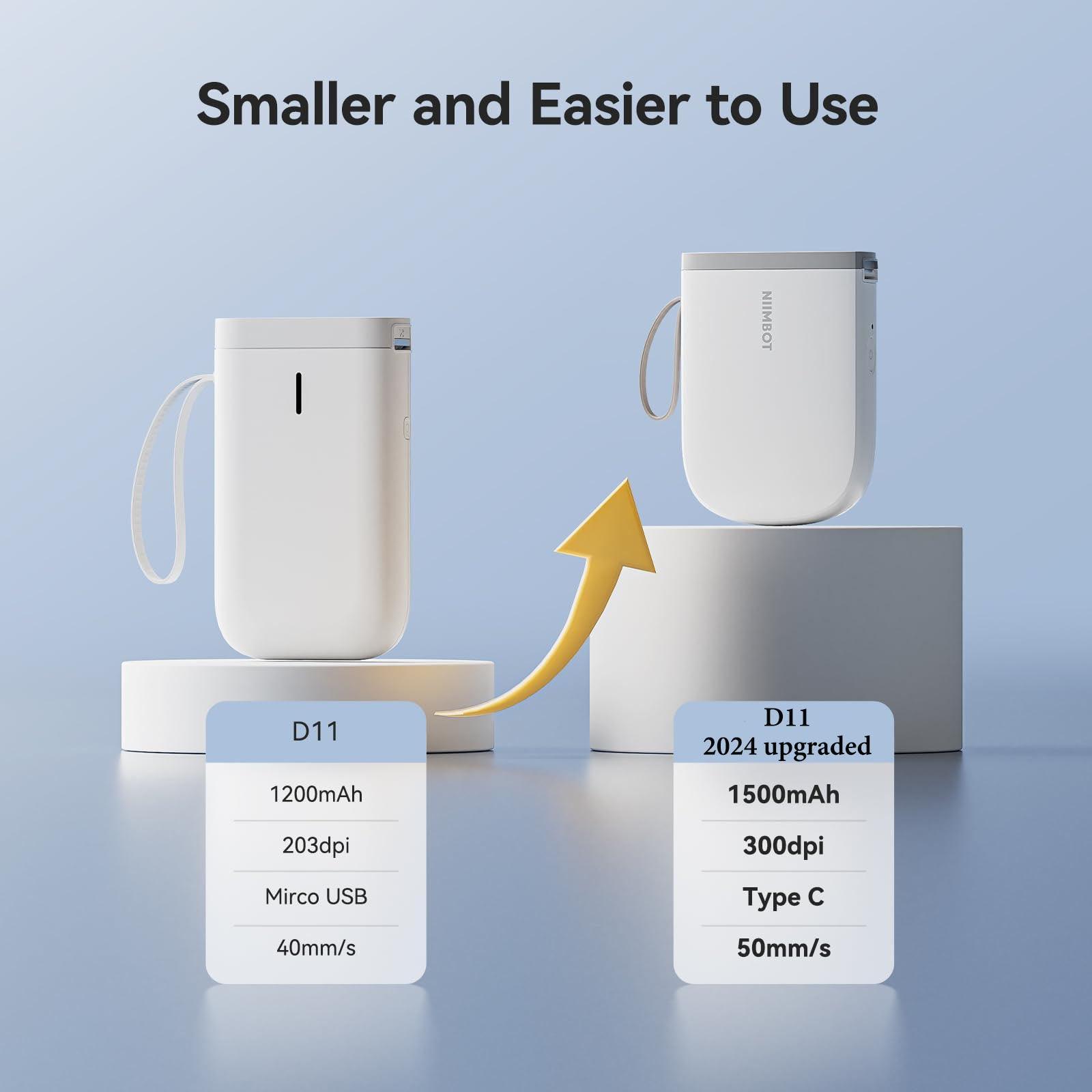 NIIMBOT D11 Upgraded 300dpi Mini Printer Portable Bluetooth Connection for Home, School