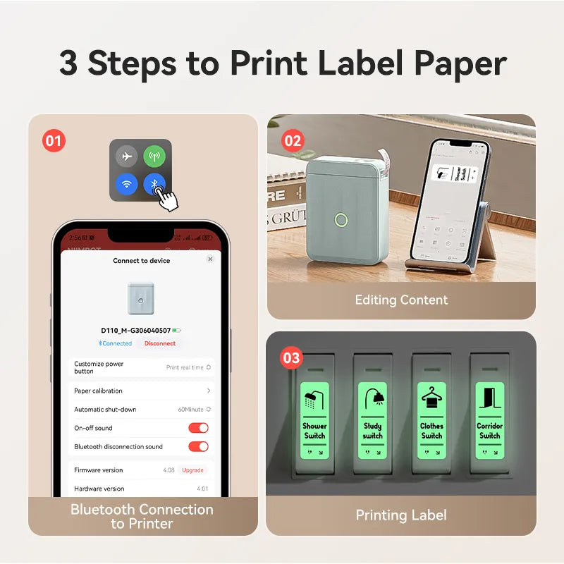 NIIMBOT D110 Upgraded Thermal Switch Mini Label Maker Bluetooth for Office Home School