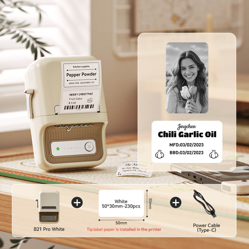 NIIMBOT B21 Pro 300dpi Label Printer, Photo Printing, Bluetooth Connection for Home, Business, Office