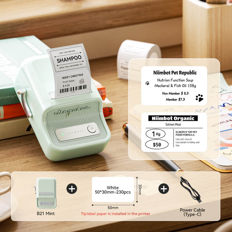 NIIMBOT B21 Bluetooth Thermal Label Printer, Efficient for Home, Office, Business