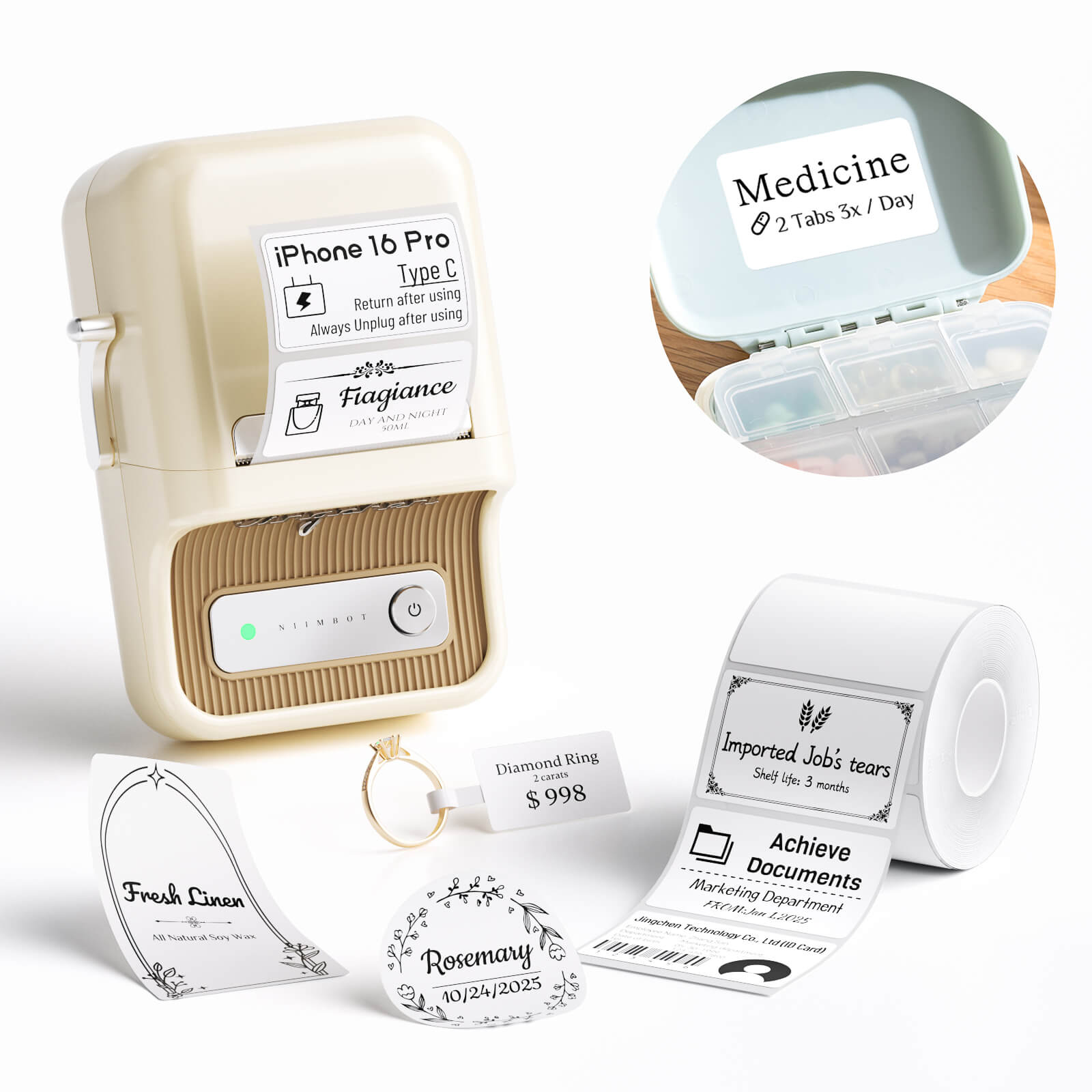 NIIMBOT B21 Bluetooth Thermal Label Printer, Efficient for Home, Office, Business