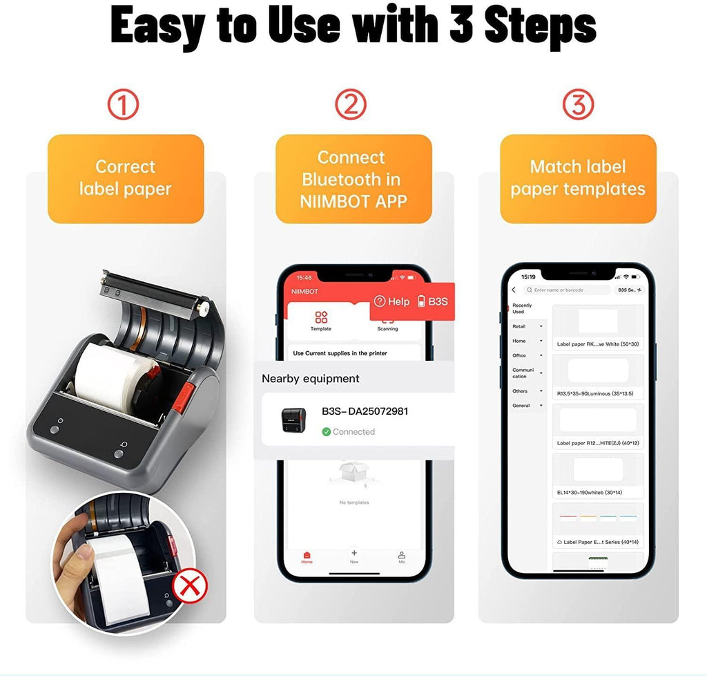 NIIMBOT B3S Thermal Label Printer - Streamline Labeling and Receipt Printing